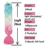 AFNOTE Ombre Braiding Hair Extensions 24 Inch 3 Packs Synthetic High Temperature Rainbow Jumbo Braiding Hair Twist Crochet Braids Hair for Women(C53)