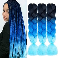 AFNOTE Ombre Blue Braiding Hair Extensions 24 Inch 3 Packs Synthetic High Temperature Jumbo Braiding Hair Twist Crochet Braids Hair for Women(C9)