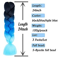 AFNOTE Ombre Blue Braiding Hair Extensions 24 Inch 3 Packs Synthetic High Temperature Jumbo Braiding Hair Twist Crochet Braids Hair for Women(C9)