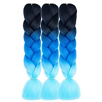 AFNOTE Ombre Blue Braiding Hair Extensions 24 Inch 3 Packs Synthetic High Temperature Jumbo Braiding Hair Twist Crochet Braids Hair for Women(C9)