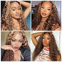 V Show Highlight Water Wave Transparent Lace Front Wigs Human Hair Pre Plucked 30 Inch 180 Density 427 Ombre Colored Glueless