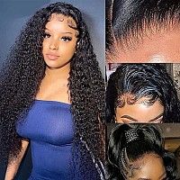 Aomllute Deep Wave Lace Front Wigs Human Hair 180 Density 13X4 Hd Transparent Lace Frontal Wigs For Women Glueless Curly Lace F