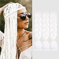 AFNOTE White Braiding Hair Extensions 24 Inch 3 Packs Synthetic High Temperature Jumbo Braiding Hair Twist Crochet Braids Hair for Women(60#)