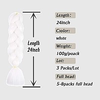 AFNOTE White Braiding Hair Extensions 24 Inch 3 Packs Synthetic High Temperature Jumbo Braiding Hair Twist Crochet Braids Hair for Women(60#)