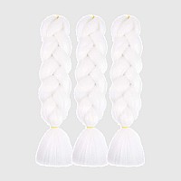 AFNOTE White Braiding Hair Extensions 24 Inch 3 Packs Synthetic High Temperature Jumbo Braiding Hair Twist Crochet Braids Hair for Women(60#)