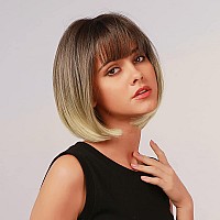 Nayoo Blonde Bob Wig With Bangs 12 Inch Short Blonde Wig For Women Natural Look Color Wigs With Bangs Super Soft And Easy To