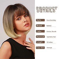 Nayoo Blonde Bob Wig With Bangs 12 Inch Short Blonde Wig For Women Natural Look Color Wigs With Bangs Super Soft And Easy To