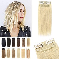 S-noilite Hair Extensions for Short Hair Clip in Human Hair 1PCS 2 Clips Clip in Hairpieces Remy Hair For Women with Thinning Hair Add Hair Volume 12g 8Inch-Platinum Blonde