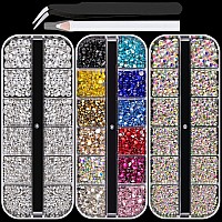 Flatback Crystals Rhinestones Kit Ab And Clear And Mixed Color Multi Size Glass Round Gems With Pickup Pencil And Tweezer For D