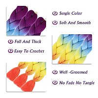 AFNOTE Ombre Rainbow Braiding Hair Extensions 24 Inch 3 Packs Synthetic High Temperature Jumbo Braiding Hair Twist Crochet Braids Hair for Women(Purple/Blue/Yellow/Fluorescent Orange)