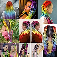 AFNOTE Ombre Rainbow Braiding Hair Extensions 24 Inch 3 Packs Synthetic High Temperature Jumbo Braiding Hair Twist Crochet Braids Hair for Women(Purple/Blue/Yellow/Fluorescent Orange)