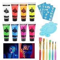 Uv Blacklight Neon Face Body Paint Meicoly 8 Tubes Blacklight Reactive Paintswater Based Washable Nontoxic Neon Party Suppl