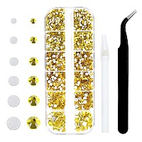 4240Pcs Flatback Yellow Rhinestones Glass Crystal Diamonds For Nail Art Crafts Tumblers Shiny Round With Tweezers And Picking Pe