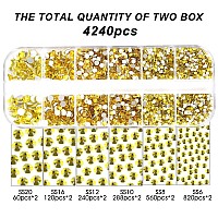 4240Pcs Flatback Yellow Rhinestones Glass Crystal Diamonds For Nail Art Crafts Tumblers Shiny Round With Tweezers And Picking Pe