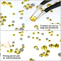 4240Pcs Flatback Yellow Rhinestones Glass Crystal Diamonds For Nail Art Crafts Tumblers Shiny Round With Tweezers And Picking Pe