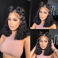 Jessica Hair HD Transparent Lace Water Wave Lace Front Wigs Human Hair 13x4 Lace Front Wigs Wet and Curly Glueless Human Hair Wigs for Women Brazilian Remy Human Hair Pre Plucked with Baby Hair 14Inch