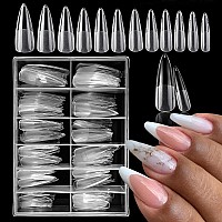 Addfavor 240Pcs Stiletto Nail Tips Clear Full Cover Long Stiletto Fake Nails Acrylic Gel X Nail Tips For Salon And Home Nail Art