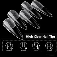 Addfavor 240Pcs Stiletto Nail Tips Clear Full Cover Long Stiletto Fake Nails Acrylic Gel X Nail Tips For Salon And Home Nail Art