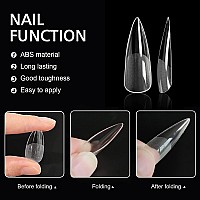 Addfavor 240Pcs Stiletto Nail Tips Clear Full Cover Long Stiletto Fake Nails Acrylic Gel X Nail Tips For Salon And Home Nail Art