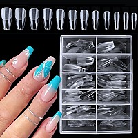 Addfavor 240Pcs Coffin Nail Tips Clear Full Cover Medium Length Coffin Ballerina Fake Nails Acrylic Gel X Nail Tips For Salon An