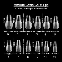 Addfavor 240Pcs Coffin Nail Tips Clear Full Cover Medium Length Coffin Ballerina Fake Nails Acrylic Gel X Nail Tips For Salon An