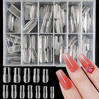 Addfavor 240Pcs Square Nail Tips Medium Length Clear Full Cover Square Fake Nails Acrylic Gel X Nail Tips For Salon And Home Nai