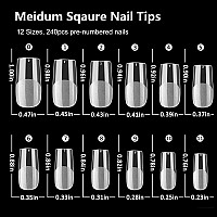 Addfavor 240Pcs Square Nail Tips Medium Length Clear Full Cover Square Fake Nails Acrylic Gel X Nail Tips For Salon And Home Nai