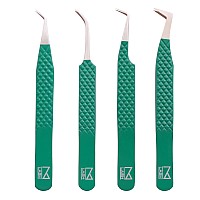 M Lash Tweezers For Eyelash Extensions Set Of 4 Professional Lash Extension Tweezers Fiber Tip Japanese Steel Diamond Gr