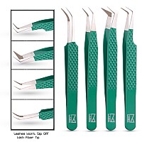 M Lash Tweezers For Eyelash Extensions Set Of 4 Professional Lash Extension Tweezers Fiber Tip Japanese Steel Diamond Gr