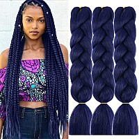 AFNOTE Dark Blue Braiding Hair Extensions 24 Inch 3 Packs Synthetic Jumbo Braiding Hair High Temperature Twist Crochet Braids Hair for Women (A28)