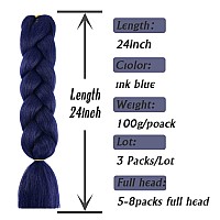 AFNOTE Dark Blue Braiding Hair Extensions 24 Inch 3 Packs Synthetic Jumbo Braiding Hair High Temperature Twist Crochet Braids Hair for Women (A28)