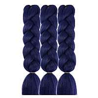 AFNOTE Dark Blue Braiding Hair Extensions 24 Inch 3 Packs Synthetic Jumbo Braiding Hair High Temperature Twist Crochet Braids Hair for Women (A28)