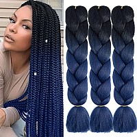 AFNOTE Ombre Dark Blue Braiding Hair Extensions 24 Inch 3 Packs Synthetic Jumbo Braiding Hair High Temperature Twist Crochet Braids Hair for Women (B20)