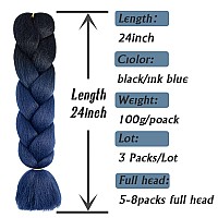 AFNOTE Ombre Dark Blue Braiding Hair Extensions 24 Inch 3 Packs Synthetic Jumbo Braiding Hair High Temperature Twist Crochet Braids Hair for Women (B20)