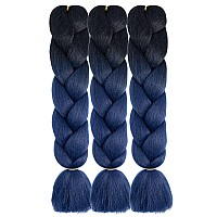 AFNOTE Ombre Dark Blue Braiding Hair Extensions 24 Inch 3 Packs Synthetic Jumbo Braiding Hair High Temperature Twist Crochet Braids Hair for Women (B20)