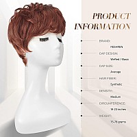 Feshfen Pixie Cut Wigs Synthetic Short Auburn Pixie Haircut Wig With Bangs Glueless Layered Wig Wavy Wigs For Women Daily Cospl