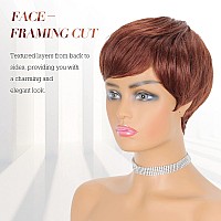 Feshfen Pixie Cut Wigs Synthetic Short Auburn Pixie Haircut Wig With Bangs Glueless Layered Wig Wavy Wigs For Women Daily Cospl