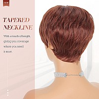 Feshfen Pixie Cut Wigs Synthetic Short Auburn Pixie Haircut Wig With Bangs Glueless Layered Wig Wavy Wigs For Women Daily Cospl