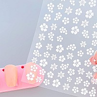 Flower Nail Decal Stickers For Nail Art Decorations And Nail Designs White Flowers With 5 Petals Self Adhesive Nail Art Stickers