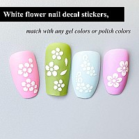 Flower Nail Decal Stickers For Nail Art Decorations And Nail Designs White Flowers With 5 Petals Self Adhesive Nail Art Stickers