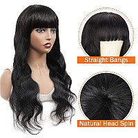 Body Wave Human Hair Wigs with Bangs None Lace Front Wigs 150% Density Glueless Machine Made Brazilian Virgin Human Hair Wigs for Black Women Natural Color(24 Inch, Body Wave)