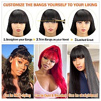 Body Wave Human Hair Wigs with Bangs None Lace Front Wigs 150% Density Glueless Machine Made Brazilian Virgin Human Hair Wigs for Black Women Natural Color(24 Inch, Body Wave)