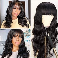 Body Wave Human Hair Wigs With Bangs None Lace Front Wigs 150 Density Glueless Machine Made Brazilian Virgin Human Hair Wigs Fo