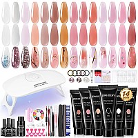 Jewhiteny 14 Pcs Poly Nail Gel Kit Poly Extension Nail Gel Kit Starter Kit With Slip Solution Professional Nail Extension Set Wi