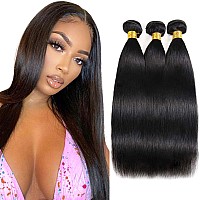 Human Hair 3 Bundles 12 14 16 Inch Straight Bundles Human Hair Brazilian Black Weave Bundles Human Hair 100 Unprocessed Remy