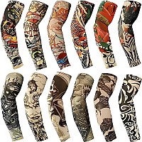 Yariew Tattoo Sleeves For Men 12Pcs Arm Sleeves Fake Tattoos Sleeves To Cover Arms Cooling Sun Protection Sleeves