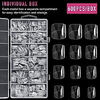 Buqikma Short Square Nail Tips 600Pcs False Nails Acrylic Clear Half Cover For Diy Salon