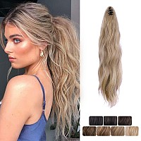 LOMMEL Ponytail Extensions Claw Clip Ponytail Extensions for Women 16 Inch Long Wavy Ponytail Extensions Fluffy Synthetic Ponytail Hairpiece Natural Soft Daily Use (27/613)