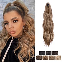 LOMMEL Ponytail Extensions Claw Clip Ponytail Extensions for Women 16 Inch Long Wavy Ponytail Extensions Fluffy Synthetic Ponytail Hairpiece Natural Soft Daily Use.(12/24)