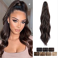 LOMMEL Ponytail Extensions Claw Clip Ponytail Extensions for Women 16 Inch Long Wavy Ponytail Extensions Fluffy Synthetic Ponytail Hairpiece Natural Soft Daily Use (Dark Brown)